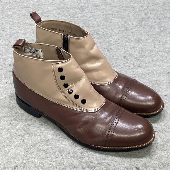 Stacy Adams Madison Mens 11 EE WW Brown Tan Leather Spat Boots Cap Toe Steampunk main image 11